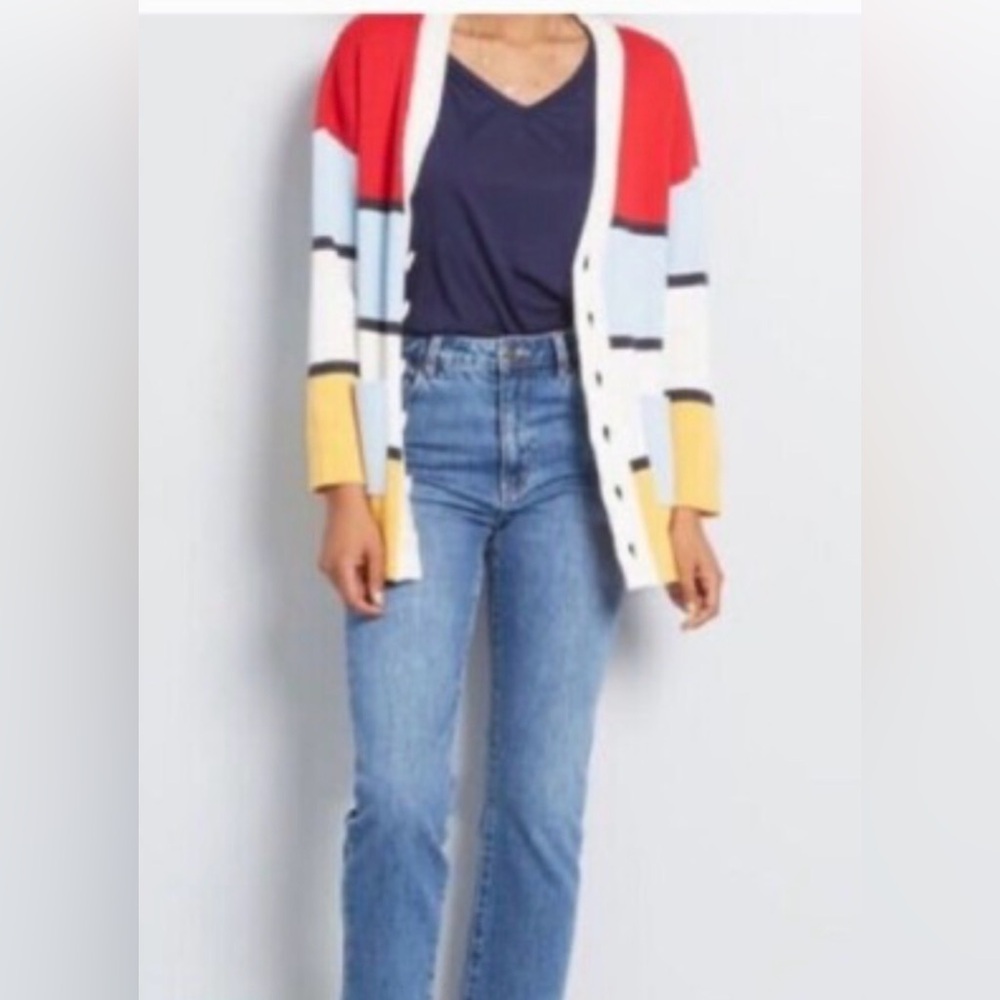 NWOT ModCloth Colorblock Cardigan Sweater with Pockets— Size XS